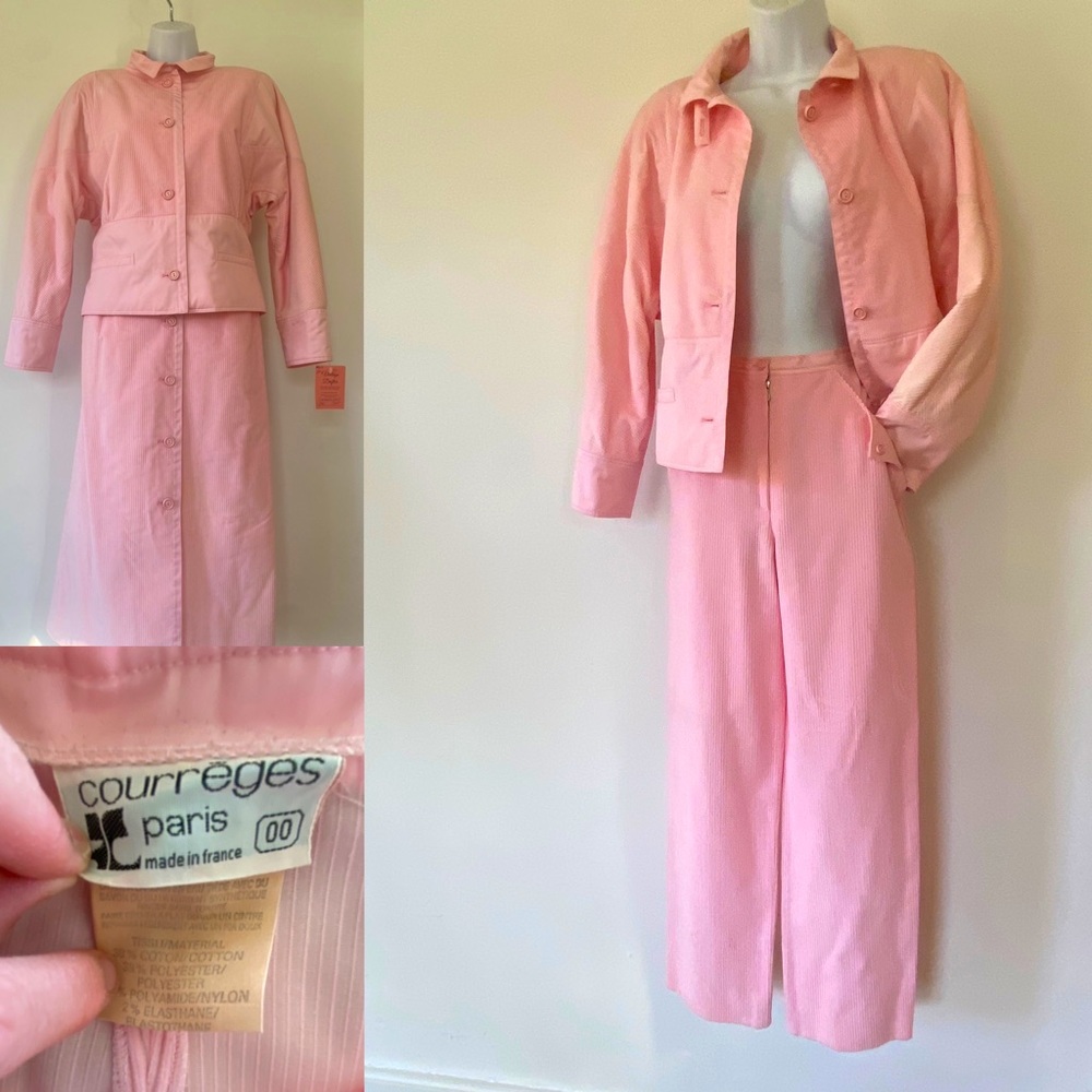 Courreges vintage 1980s 3 Piece Pink pant/skirt/jacket set